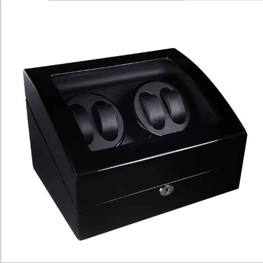 watch permission guide boss premium retrieval winder watch box (Black 1 A) watch winder carbon fiber dual ultra-quiet automatic rotation watch storage box 