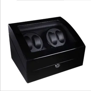 watch permission guide boss premium retrieval winder watch box (Black 1 A) watch winder carbon fiber dual ultra-quiet automatic rotation watch storage box 