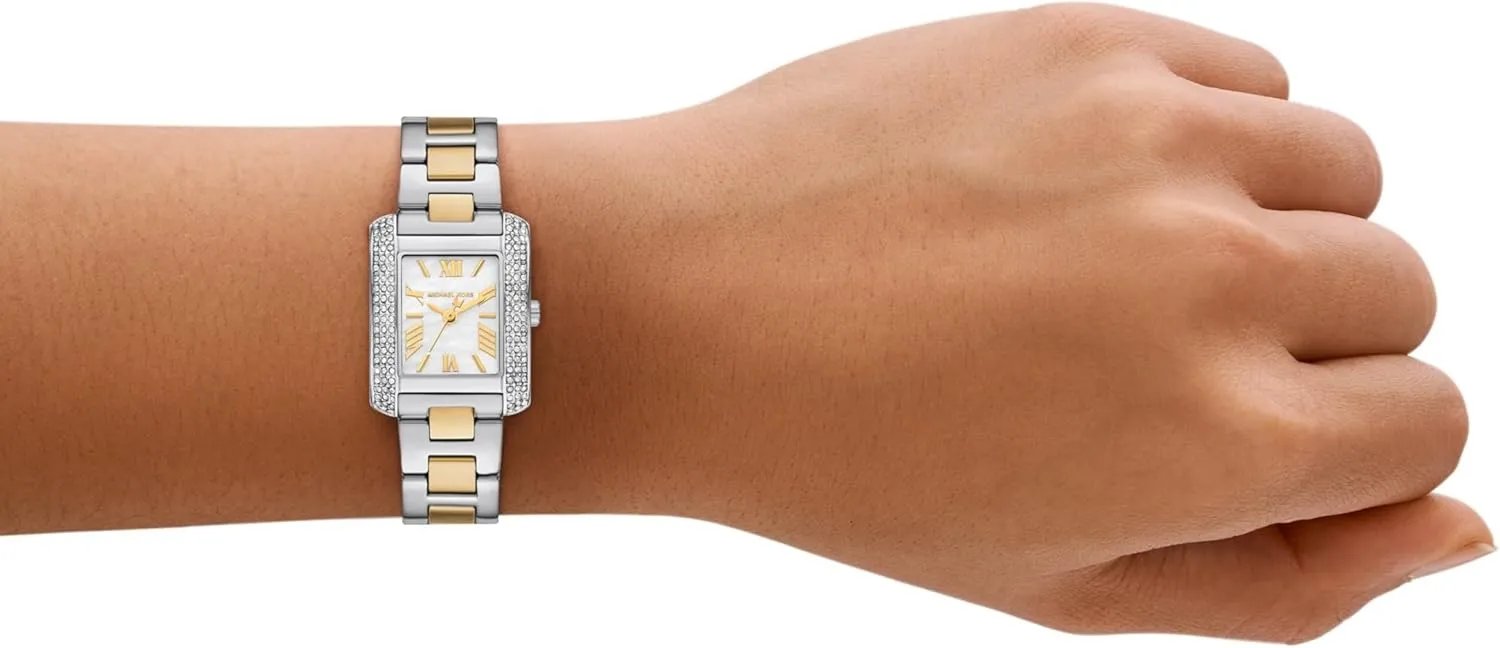 Watch, Rectangular Stainless Steel Watch for Women with Steel or Leather Band Michael popularly instance advertiser Kors Emery Women's 