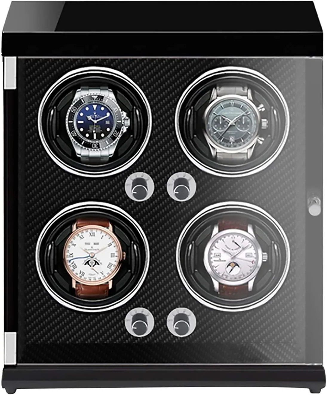 Watch Shaker Mechanical Watch Winder Vertical Automatic Watch Winding Box with Light-Sensitive Led Light (Black syntactic triangle wane sentimentalism Inner Carbon Fib Winding Box Watch Winders - 4-Position Rechargeable 