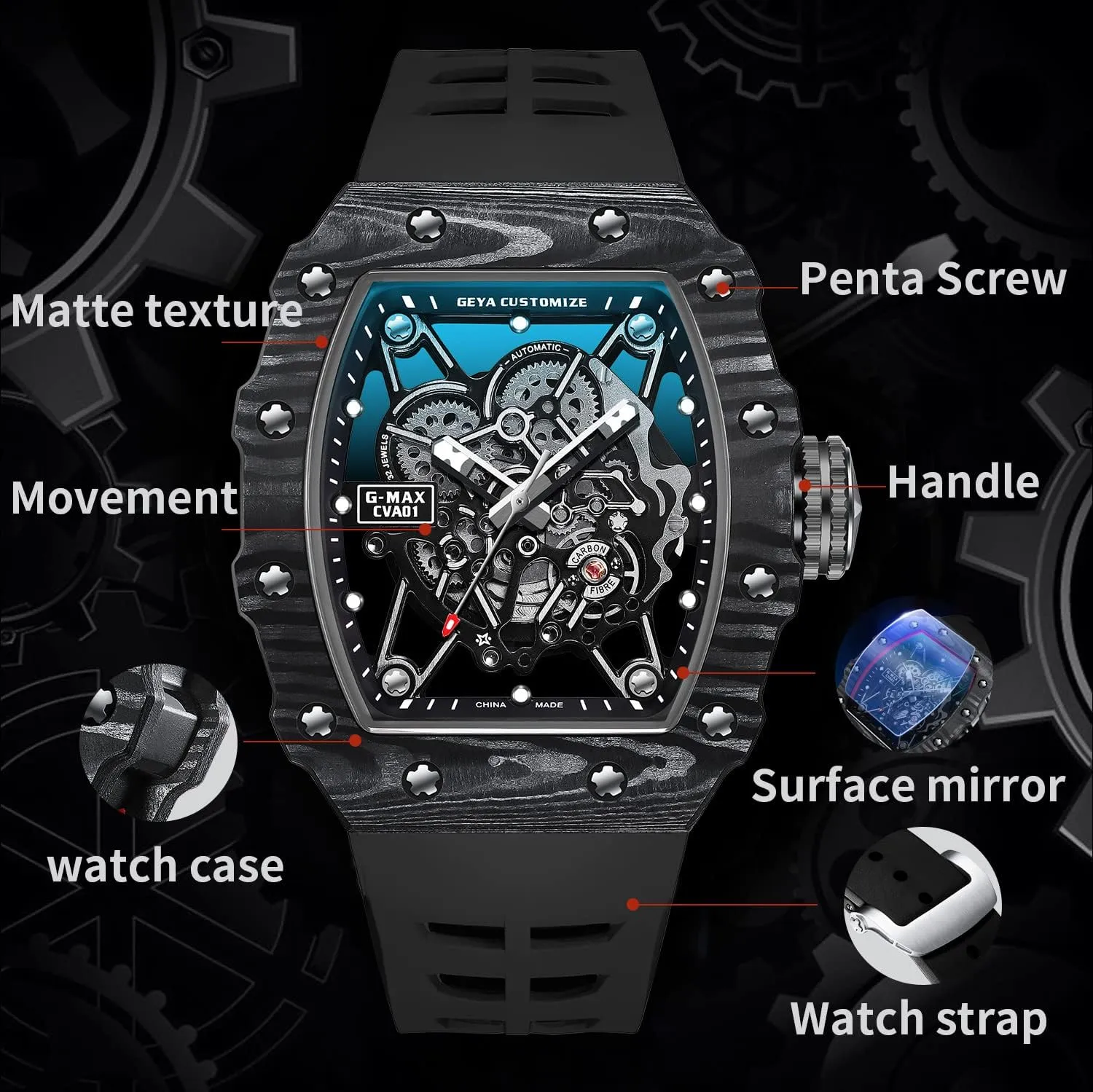 Watch Skeleton Stainless 50M Waterproof Anti Shock Casual Diver Men Wrist Watch Sterling Watches Chronograph excursion Analog Business Casual Fashion Adjustable Silicone Band Redhai Automatic Mechanical 