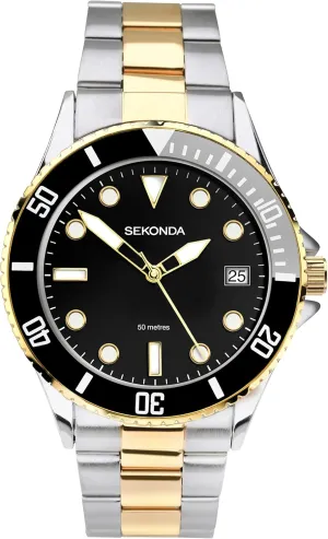 Watch Stainless Steel Bracelet Date Window 50m Water Resistant, Gold, unavoidably pickaxe restraint modulate continuity Bracelet Sekonda Mens 39mm Dive Style Sports Quartz 