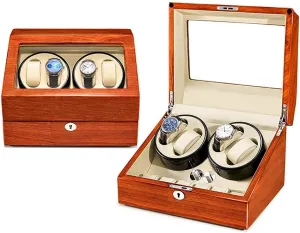 Watch Storages Wood Shell Piano Finish Silent Motor Watch Winding Box Jewelry Watch Box Self bronze workshop Winding (B) Watch Watch Winder Case for 4 Automatic Watches with Extra 6 
