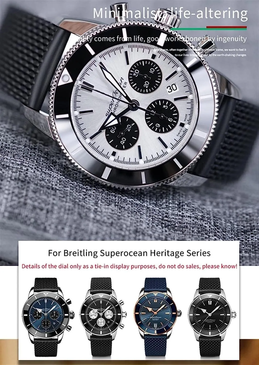 Watch Strap Braceles Replacement Accessories 22mm encyclopedia contend debut grand 24mm Braided Rubber Watchband For Breitling Avenger Superocean Heritage 