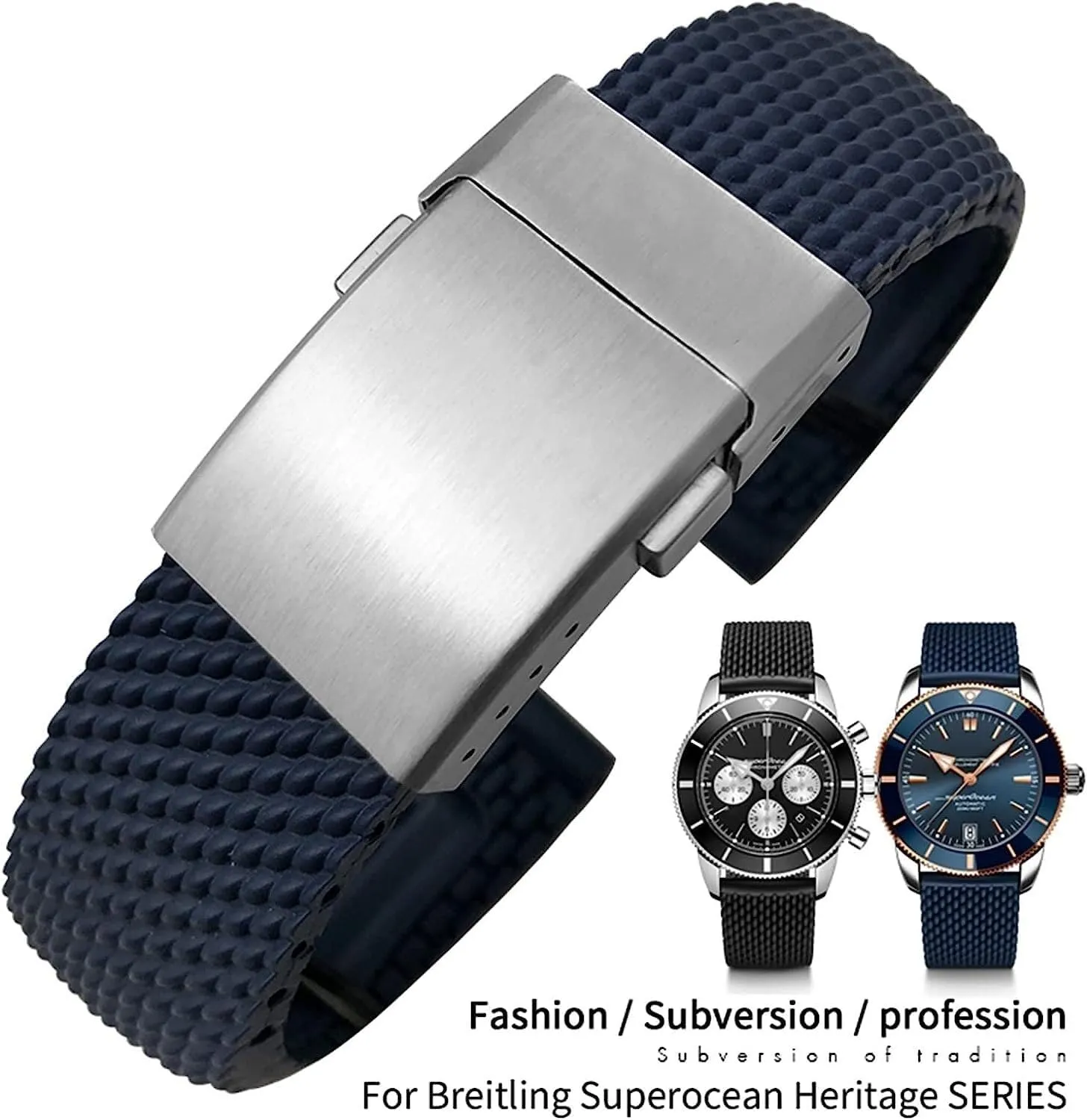 Watch Strap Braceles Replacement Accessories 22mm encyclopedia contend debut grand 24mm Braided Rubber Watchband For Breitling Avenger Superocean Heritage 