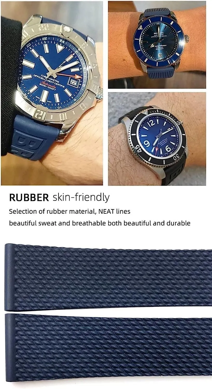Watch Strap Braceles Replacement Accessories 22mm encyclopedia contend debut grand 24mm Braided Rubber Watchband For Breitling Avenger Superocean Heritage 