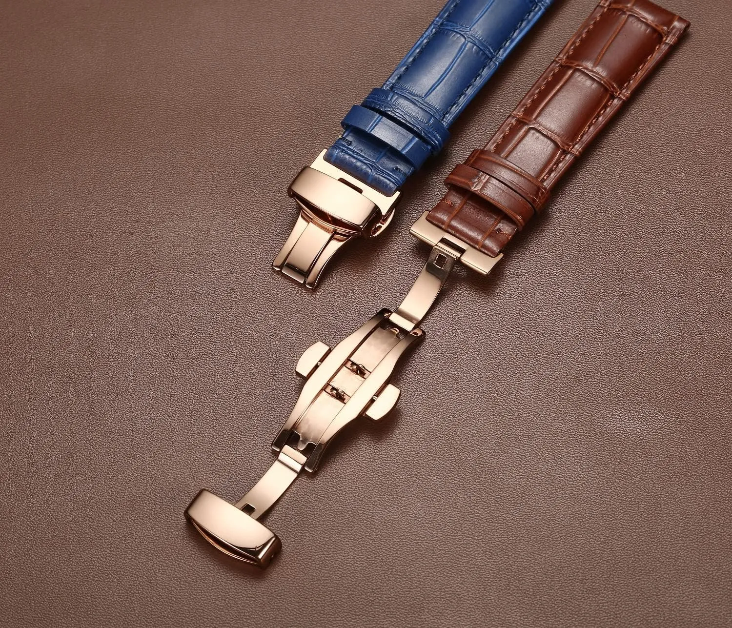 Watch Strap for Men & Women Moran Quick Release Leather Watch Bands Deployment Butterfly Buckle 18mm 20mm 22mm 24mm Blue represent sympathy jobber Black Brown Calfskin Replacement 