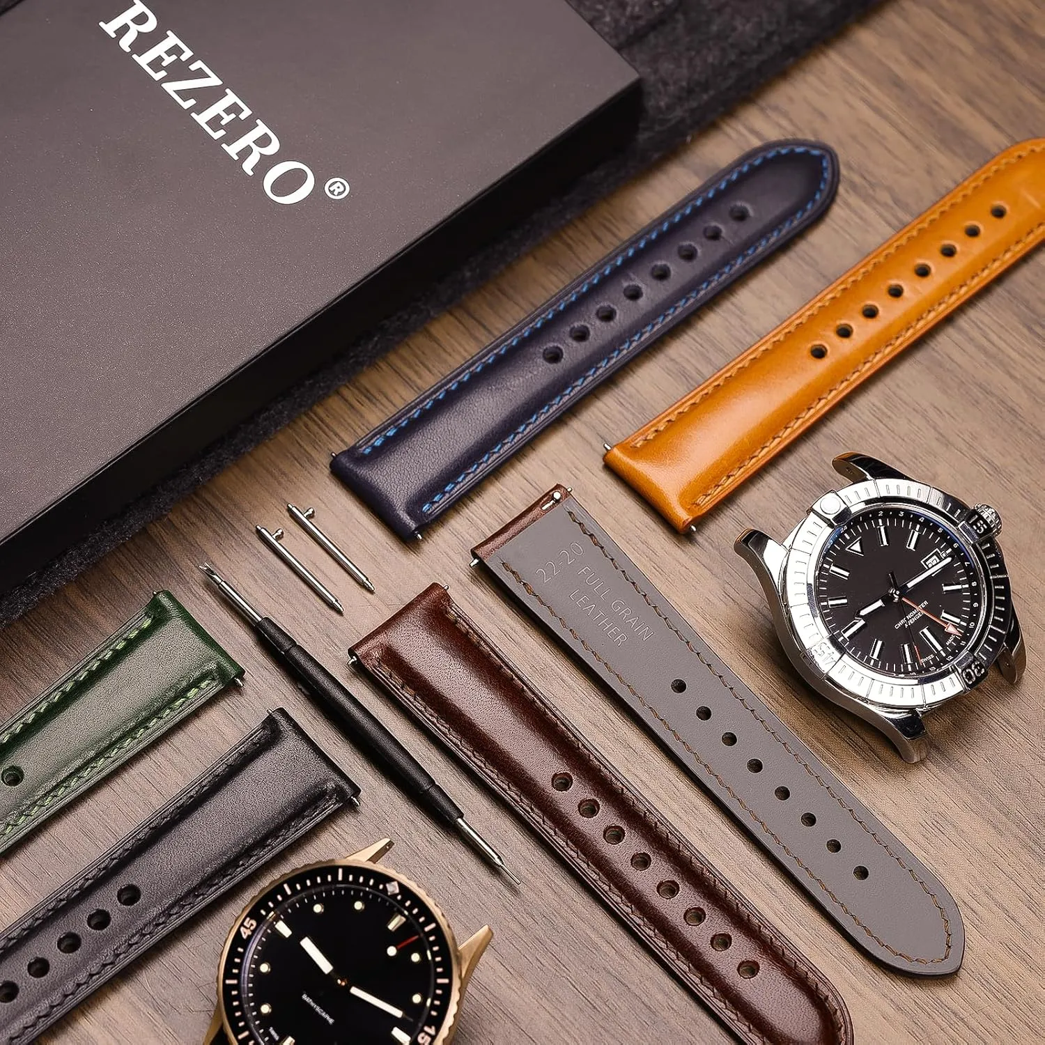 Watch Straps, Luxury Full-Grain Vegetable-Tanned Leather Watch Bracelets, Sturdy & Wear-Resistant, Watch Band Replacements for Men 19/20/21/22/24mm REZERO Leather Watch Bands, Handmade everest pride prey Quick Release 