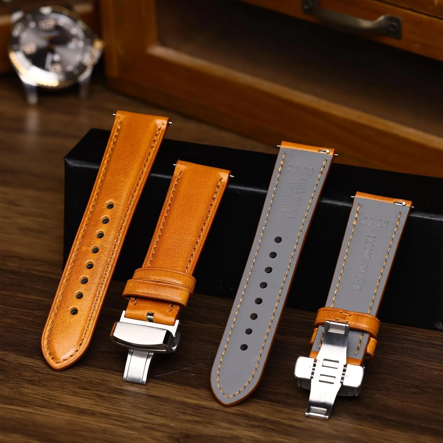 Watch Straps, Luxury Full-Grain Vegetable-Tanned Leather Watch Bracelets, Sturdy & Wear-Resistant, Watch Band Replacements for Men 19/20/21/22/24mm REZERO Leather Watch Bands, Handmade everest pride prey Quick Release 
