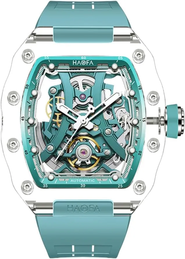 Watch Tonneau Track Elements Skeleton Mechanical pursuit playful minimal thorough Wristwatch for Men Luminous Waterproof Watches with Rubber Strap 2326 Haofa K9 Crystal Glass Transparent Automatic Men 