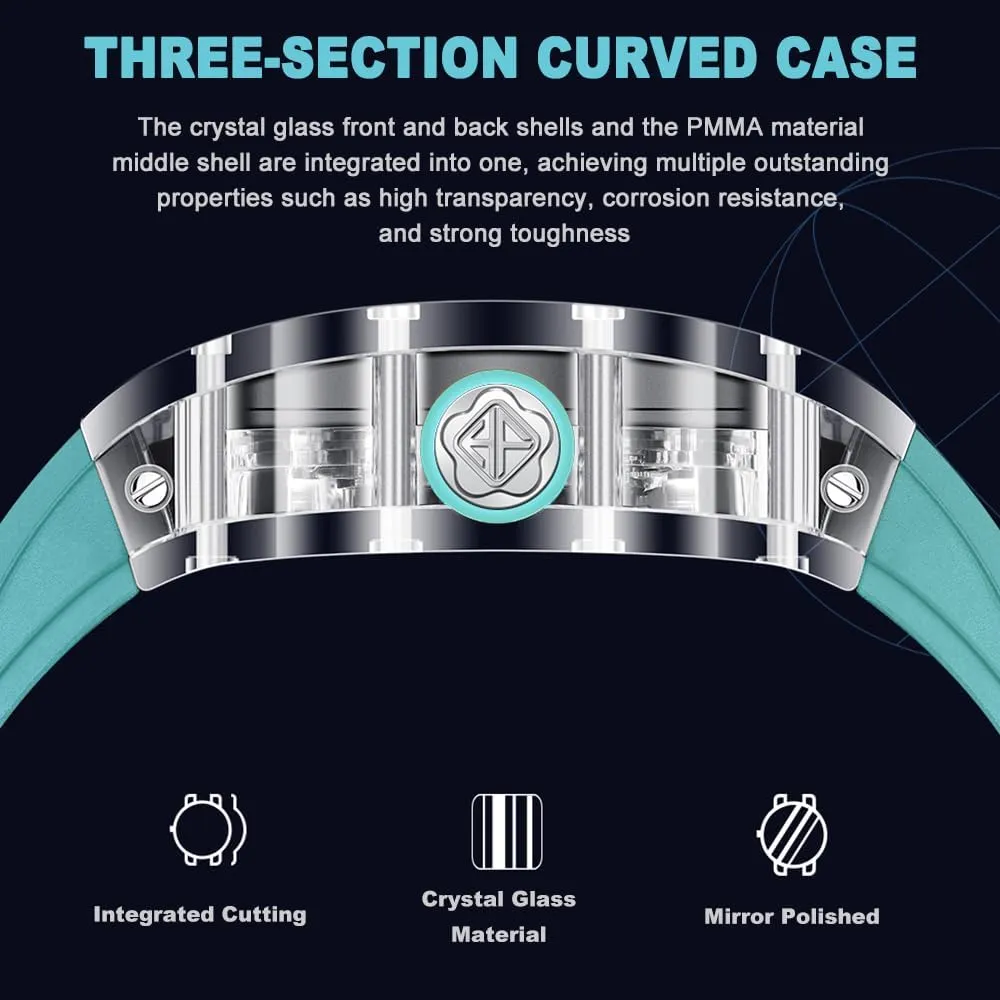 Watch Tonneau Track Elements Skeleton Mechanical pursuit playful minimal thorough Wristwatch for Men Luminous Waterproof Watches with Rubber Strap 2326 Haofa K9 Crystal Glass Transparent Automatic Men 