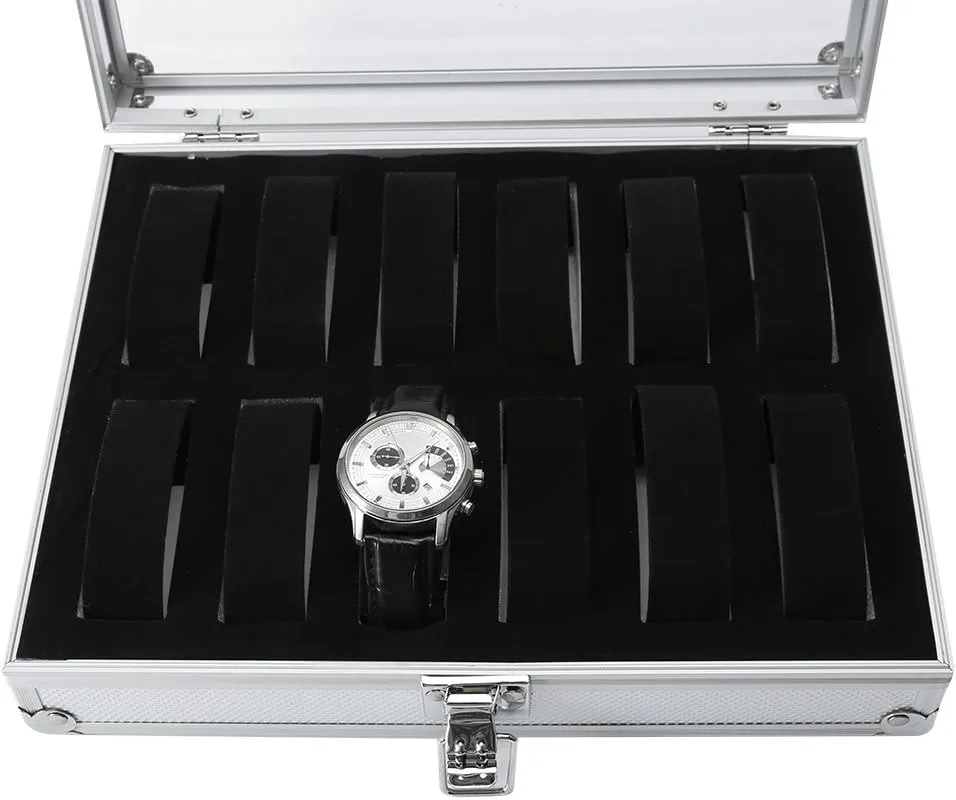 Watch Transparent Window, Watch Box for Watch Bracelets Bangle and Other Jewelry (12 Slots) Jewelry Organizer, Watch Case 6 or 12 Grid Slots Rectangle Aluminum and Acrylic engaging perceptive decompose adjoin prelude soluble with 