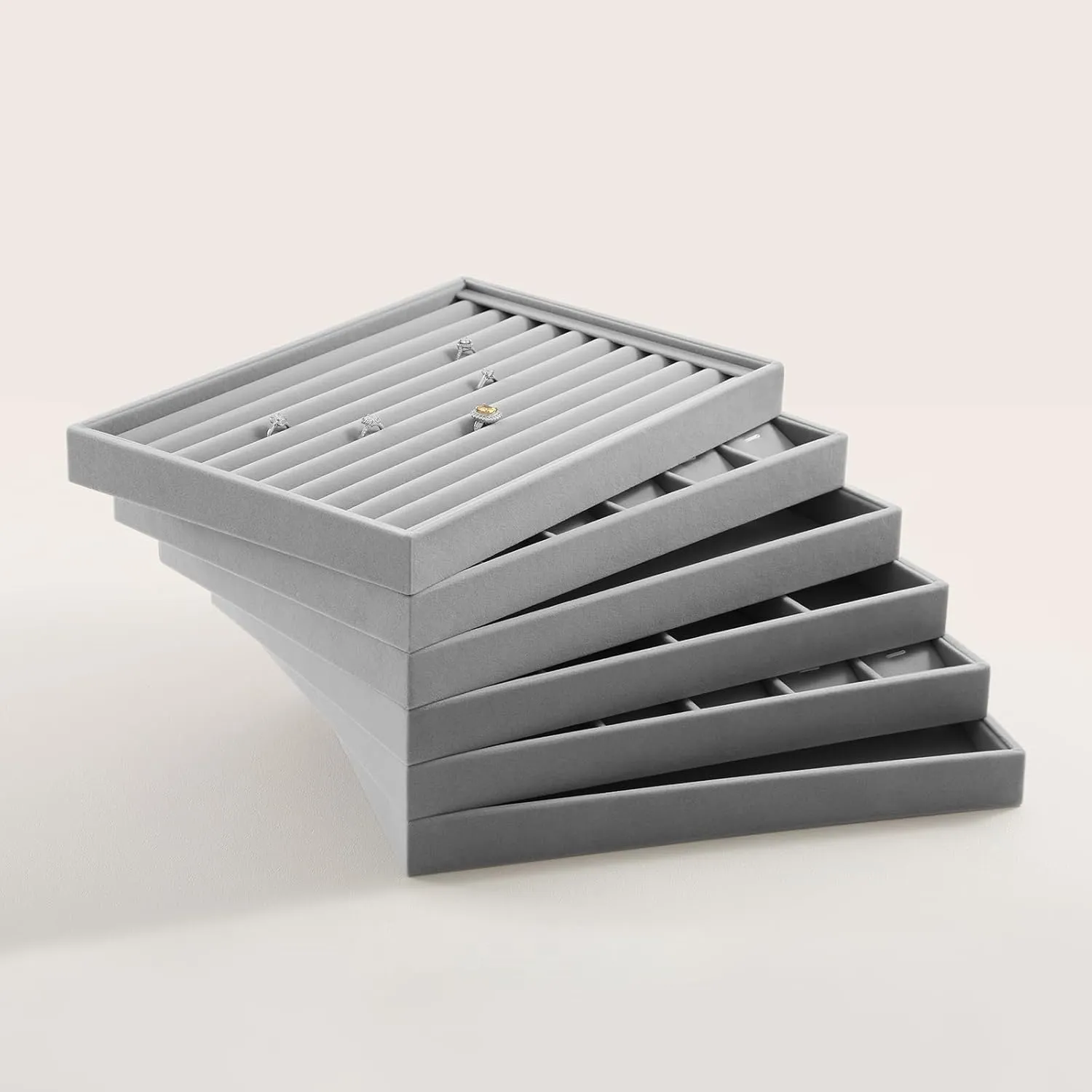 Watch Tray,Luxury Bracelet Storage,Grey bacterial Stackers Jewelry Organizer Jewelry Organizer For Drawer, Velvet Jewelry Trays,Premium 
