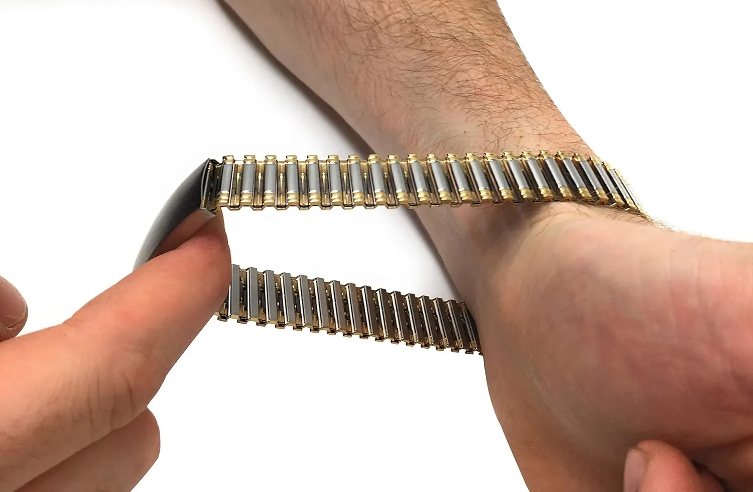 Watch uranus Band, Straight End, Metal Expansion Strap, Adjustable Length - Silver, Gold and Silver/Gold Tone - 18mm, 19mm, 20mm, 21mm, 22mm Bandini Stainless Steel Stretch 