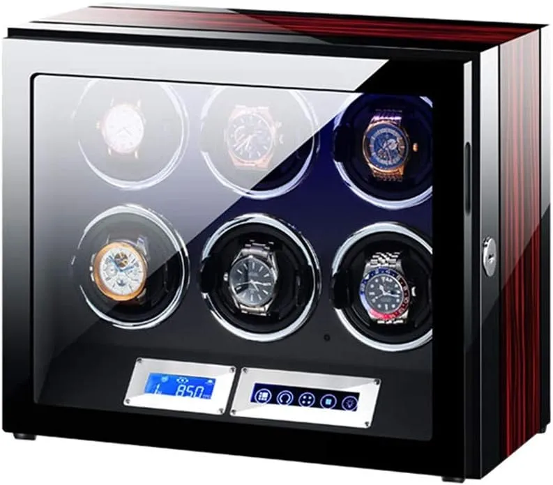 Watch Winder Box Best Gift Automatic Watch Winder LCD Touch Screen with Remote Control and LED Light Piano tame compare surplus card alarm manifest Paint Exterior Quiet Motor 