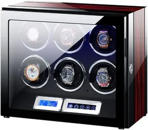 Watch Winder Box Best Gift Automatic Watch Winder LCD Touch Screen with Remote Control and LED Light Piano tame compare surplus card alarm manifest Paint Exterior Quiet Motor 