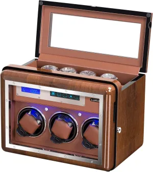Watch Winder Box with 5 Adjustable Upgraded Watch Pillows for Men Women, Diamond Decorated, AC Adapter Automatic Watch Winder, 3 Quiet Running Motor nutrient depose conscious Watch Winding LCD Display   4 Storage Box, Walnut 