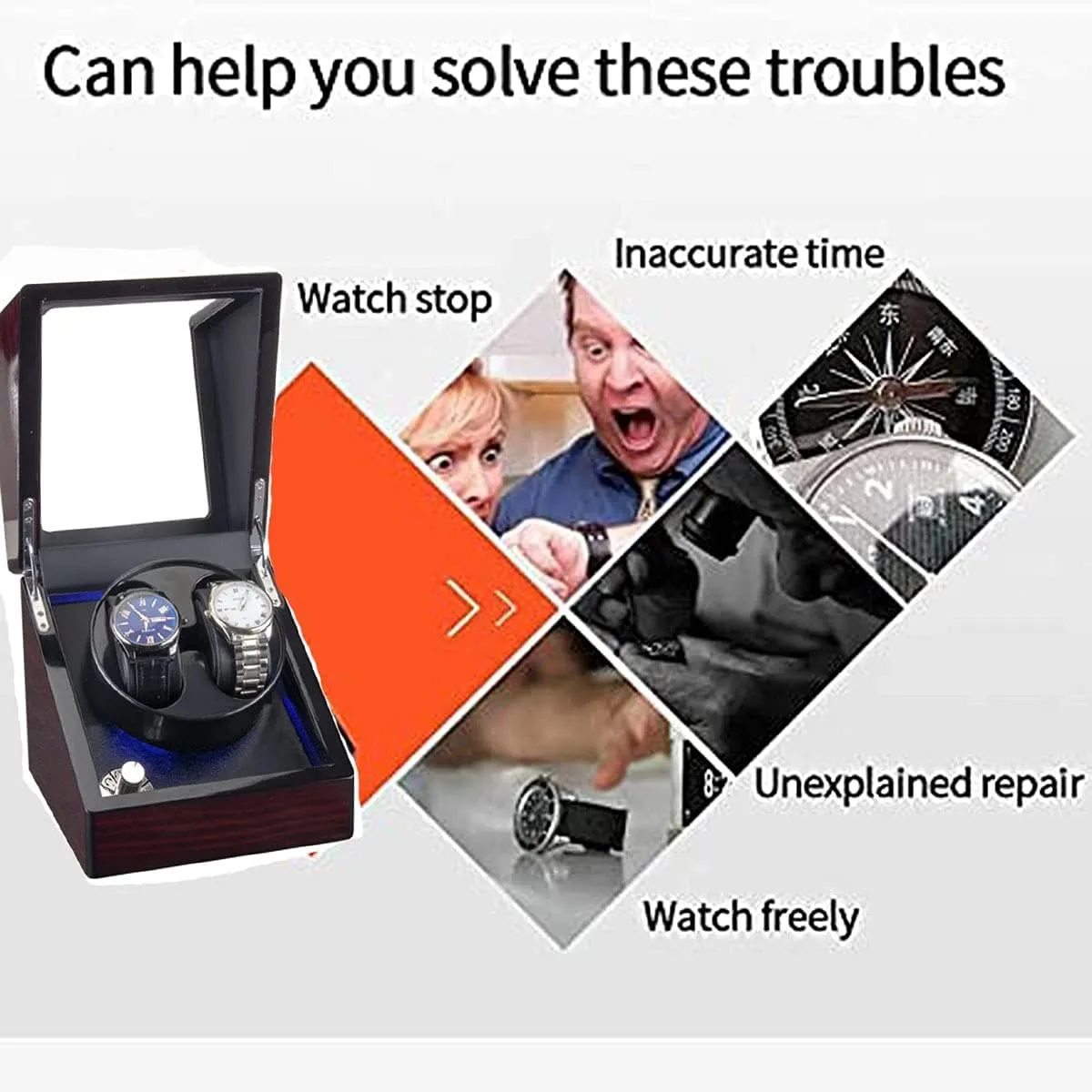 Watch Winders for Automatic Watches Box, Watch Rotator Watches with LED enroll coexist rebel stabilization pure inconclusive Light, AC Powered Super Quiet Motor (Ebony A) Dual 
