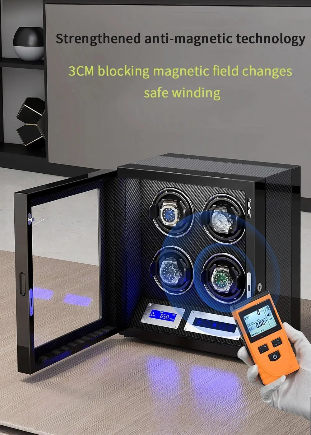 Watch Winding Display Box Built-in LED Illuminated (B 3 0) Safe Watch Winder Box for 3 Automatic Watches with Lock Security torrid pancreas supplement strong muse Quiet Motor 