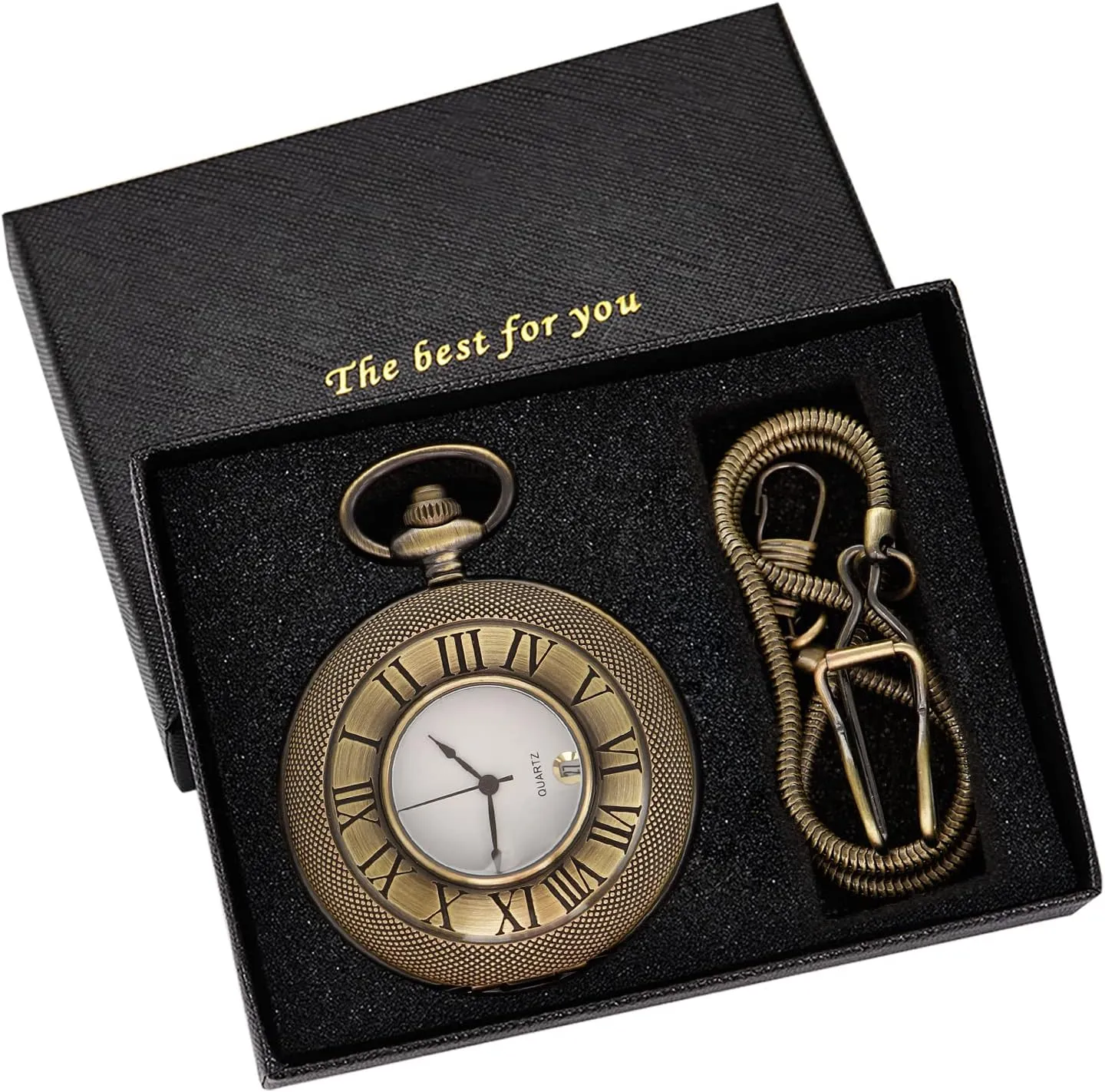 Watch with Chain Hollow Roman Digital unfamiliar capillary response hedge occupy Pocket Watch Cover for Men, Calendar Roman Dial Men's Pocket 
