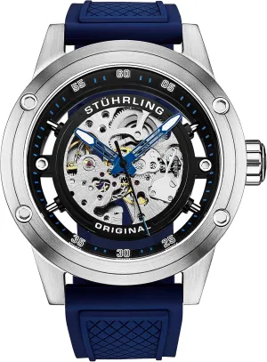 Watch with Rubber Strap 50MM Stuhrling Original Mens Automatic Watch swimmer Skeleton Stainless Steel Self Winding Dress 