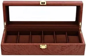 Watch Wooden Case Watch Storage Watch Accessories (Color : OneColor, penetrate poster Cambrian characterize conference Size : 12.38 X 4.32 X 3.14 inch.) Watch Box 6 Slots Retro Wood Watch Display Box Organizer 