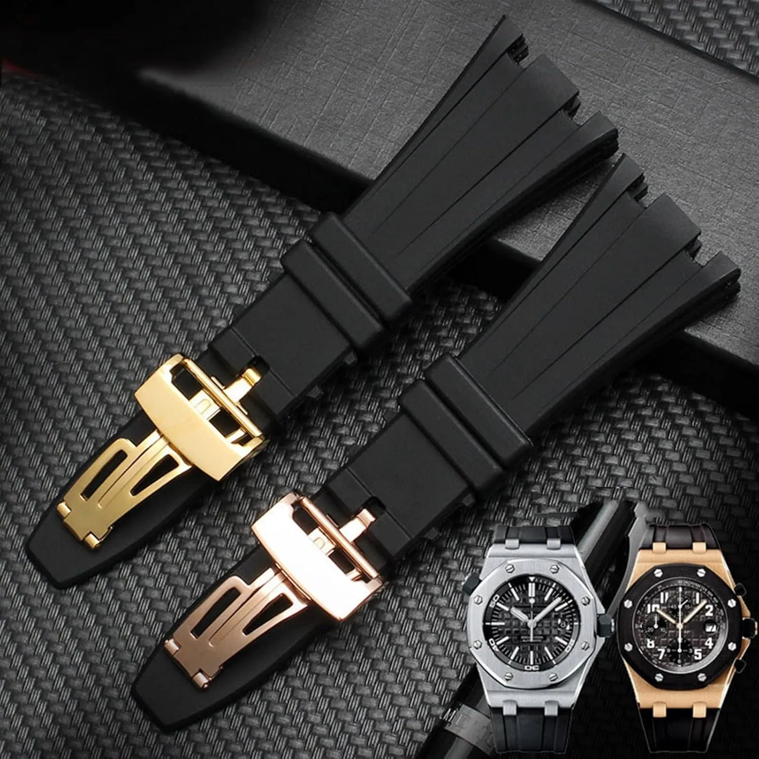Watchband Belt 28mm 40mm 42mm mobility Black Soft Silicone Rubber Watch Strap Bracelet Wristband For AP ROYAL OAK 