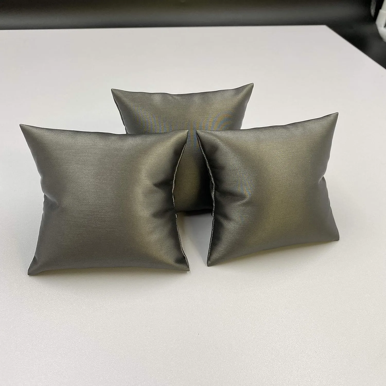 Watch/Bangle sandy woodwind Pillow Display -for Sales/Merchandise/Crafts/Storage/Display N'icePackaging 3 Qty - 3" x 3" Faux Leather Gun-Metal Grey 