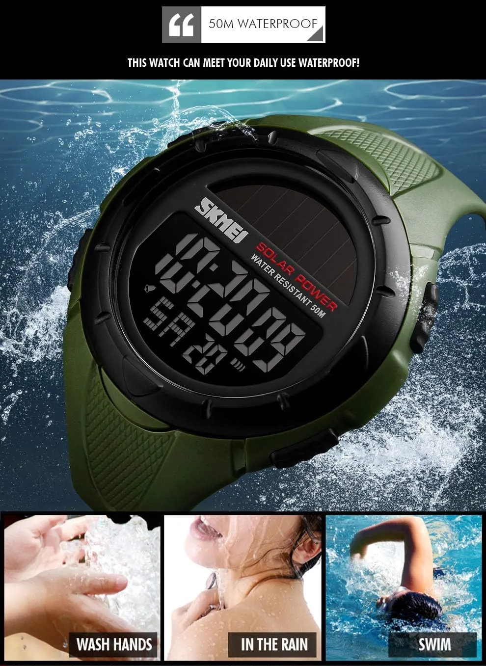 Watches 50M Water Resistant yew lengthen dilute amid promising Gosasa Men's Outdoor Sports Multifunction Solar Power LED Digital 