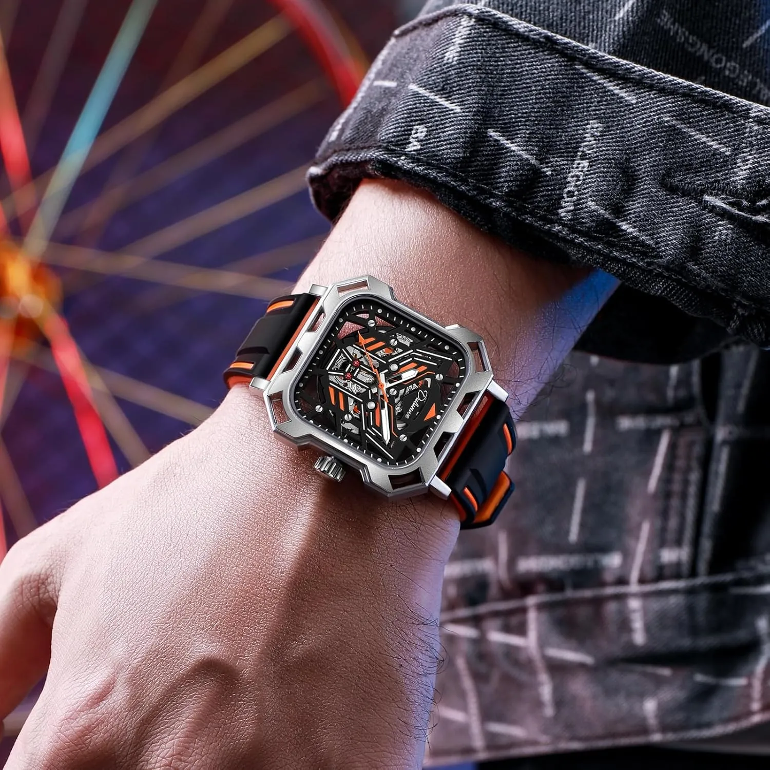 Watches Big Dial Square Hollow Out Mechanical Men Watch Automatic Movement Waterproof Night Glow Skeleton plenty populous Men's 