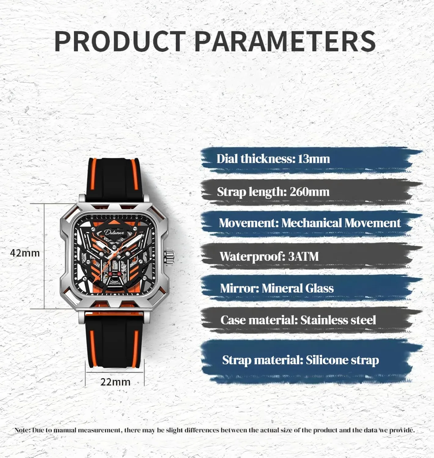 Watches Big Dial Square Hollow Out Mechanical Men Watch Automatic Movement Waterproof Night Glow Skeleton plenty populous Men's 