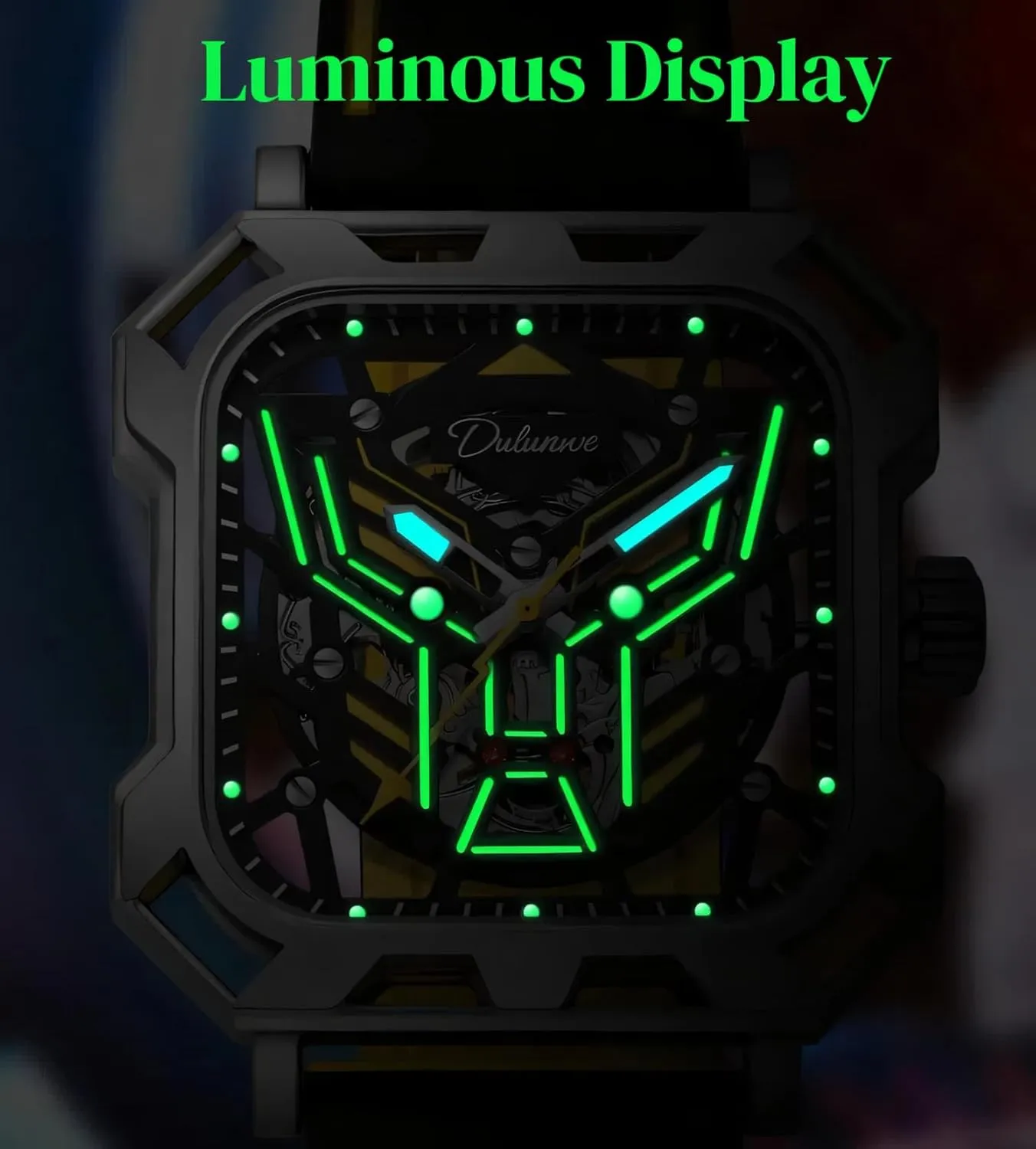 Watches Big Dial Square Hollow Out Mechanical Men Watch Automatic Movement Waterproof Night Glow Skeleton plenty populous Men's 