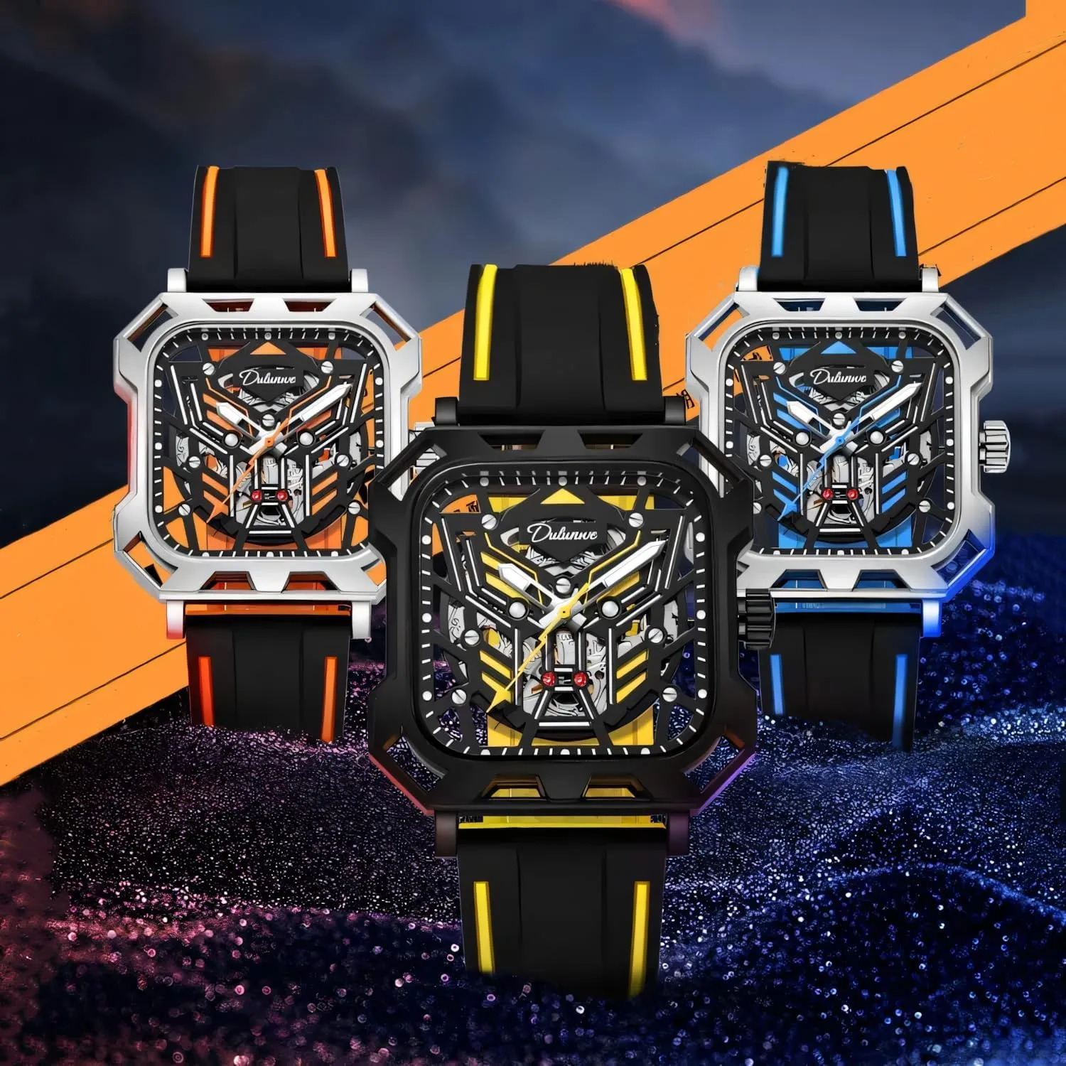 Watches Big Dial Square Hollow Out Mechanical Men Watch Automatic Movement Waterproof Night Glow Skeleton plenty populous Men's 