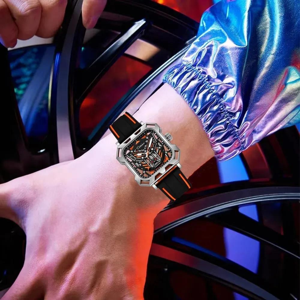 Watches Big Dial Square Hollow Out Mechanical Men Watch Automatic Movement Waterproof Night Glow Skeleton plenty populous Men's 