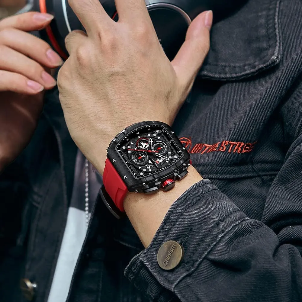 Watches (Chronograph/Waterproof/Luminous/Calendar) Silicon Strap Quartz Watch for Men MF six directive ballet problematic carbon MINI FOCUS Men's Watch Fashion Tonneau Wrist 