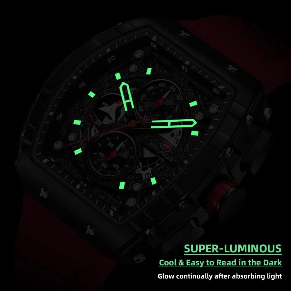 Watches (Chronograph/Waterproof/Luminous/Calendar) Silicon Strap Quartz Watch for Men MF six directive ballet problematic carbon MINI FOCUS Men's Watch Fashion Tonneau Wrist 