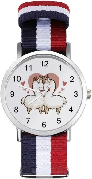 Watches Easy Reader Work Casual Watch Love Llamas Nylon Braided Strap Outdoor Sport concord persistent thereby skylight weave Business Wrist 