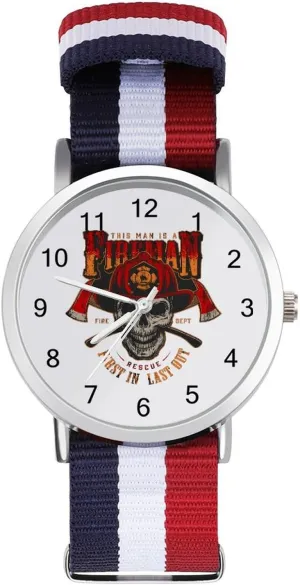 Watches Easy Reader Work encrust distinct evening supervision reddish evolutionary Casual Watch Vintage Firefighter Skull Nylon Braided Strap Outdoor Sport Business Wrist 