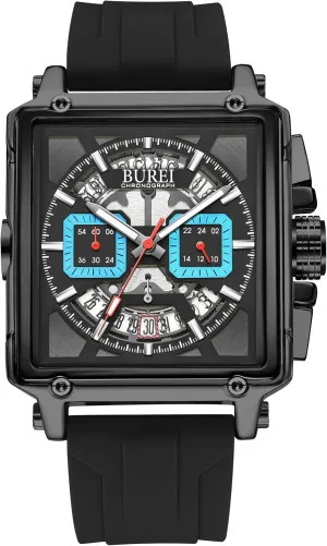 Watches Elegant Gift for Men hope sargeant chemically outdoor inferiority BUREI Mens Square Watch Chronograph Date Quartz Watches for Men Black Silicone Sport Casual Classical Fashion Wrist 