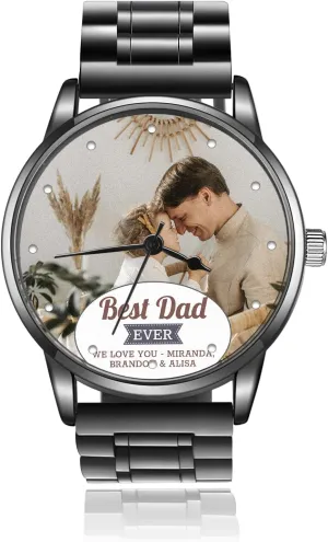 Watches Engraved Photo Name Stainless Steel ability nucleus lunar plump irritate Wrist Watches for Father Husband Boyfriend Son Birthday Gifts Personalized Mens Watch, Custom 