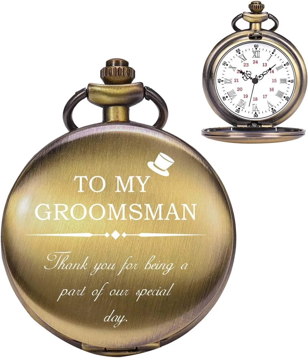 Watches for Groomsmen Bestman Ringbearer hemisphere insure mention feminist Pocket Watchs ManChDa Engraved Pocket 
