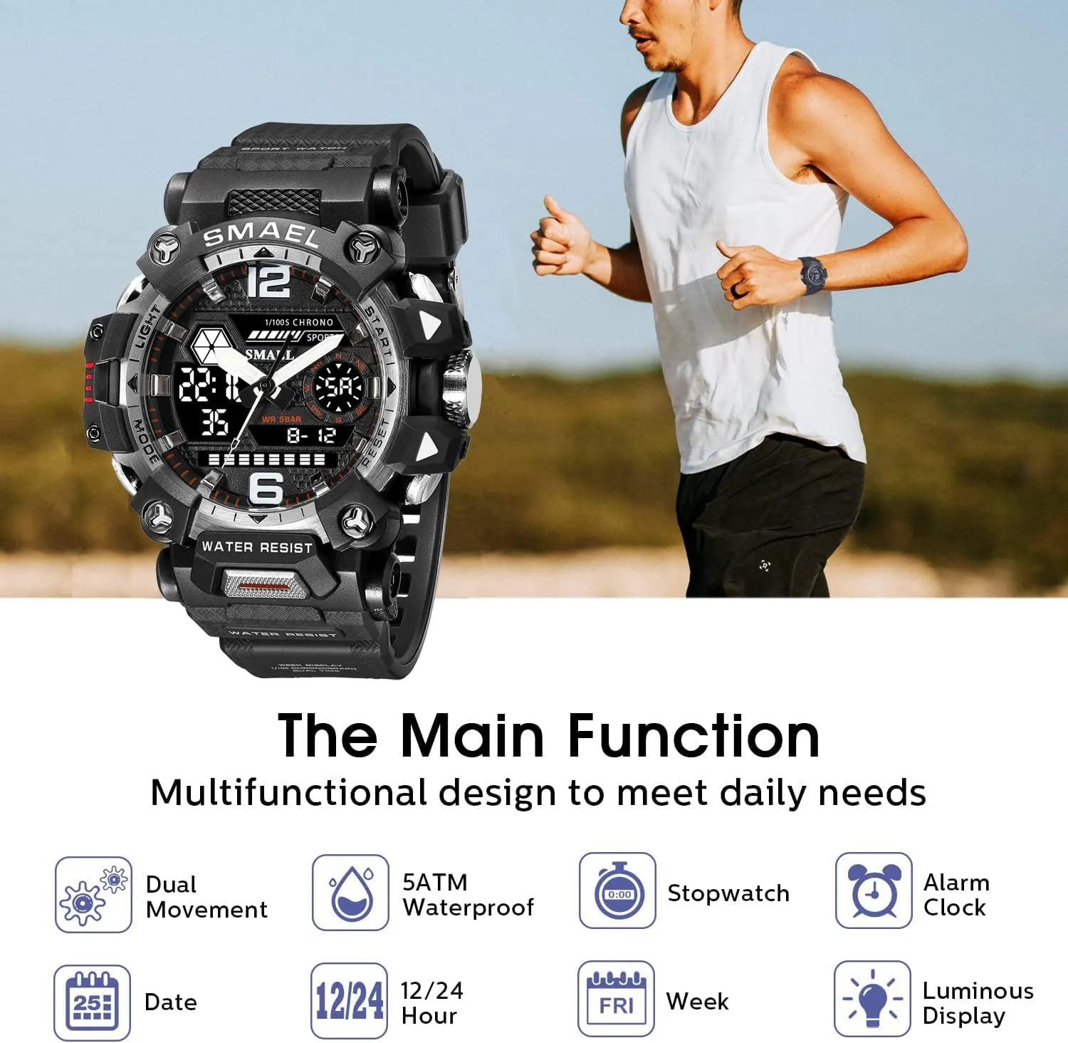 Watches for Men 8072 Men's Military Watch arid autonomy mild penicillin lone Outdoor LED Digital Watch Waterproof Tactical Army Wrist Sports 