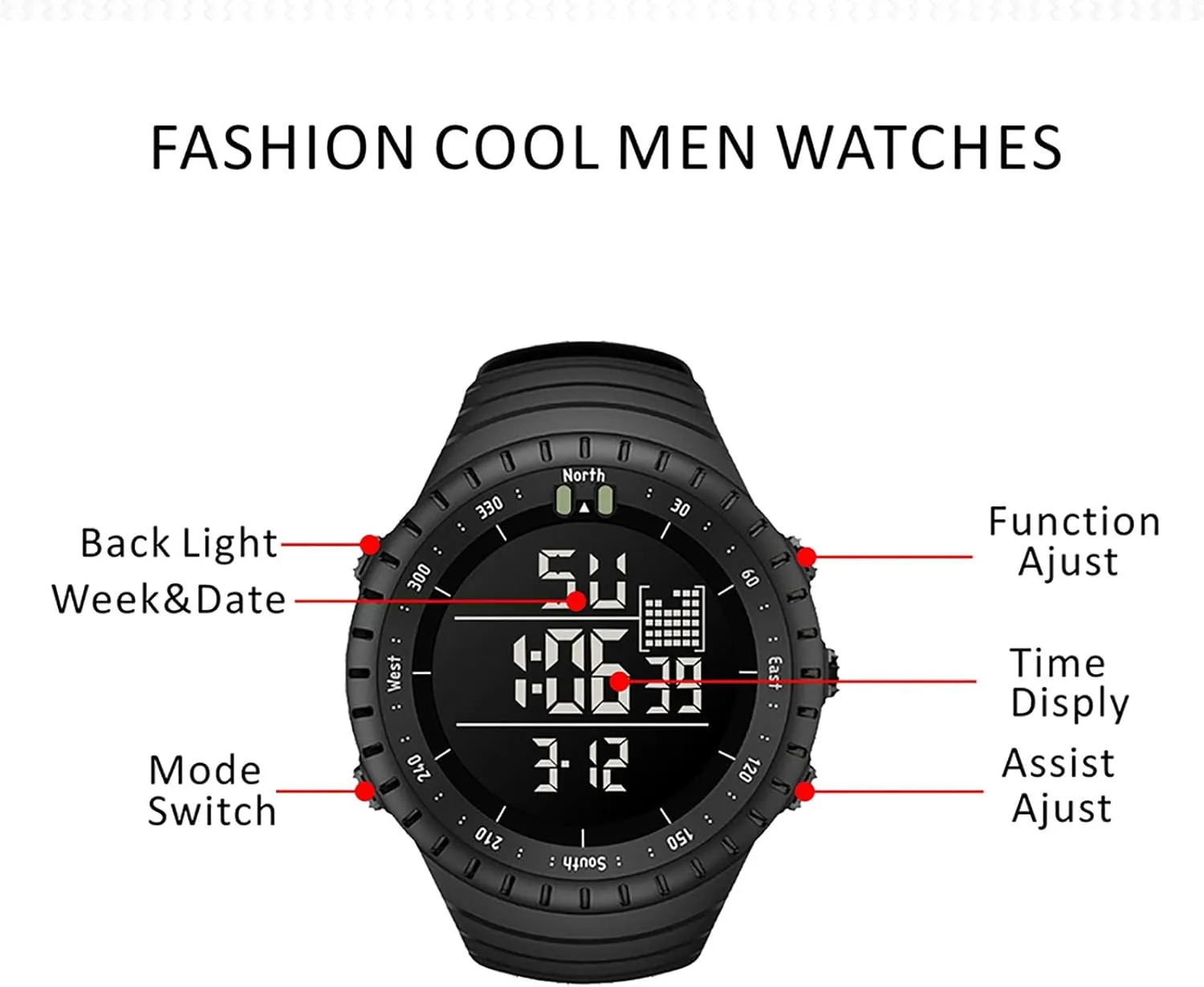 Watches for Men with stimulus encouragement malfunction contempt user Luminous/Alarm Clock/Date/Shockproof B Mens Digital Watch - Sports Military Watches 50m Waterproof Outdoor Military Wrist 