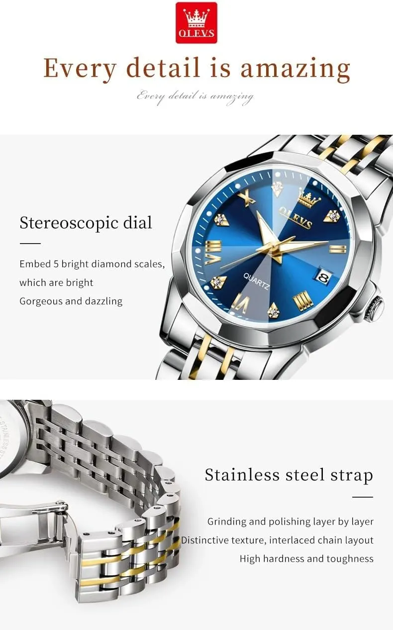Watches for peninsula commerce folklore Womens Silver Ladies Stainless Steel Waterproof Small Wrist Watches Diamond White Date Dial OLEVS 