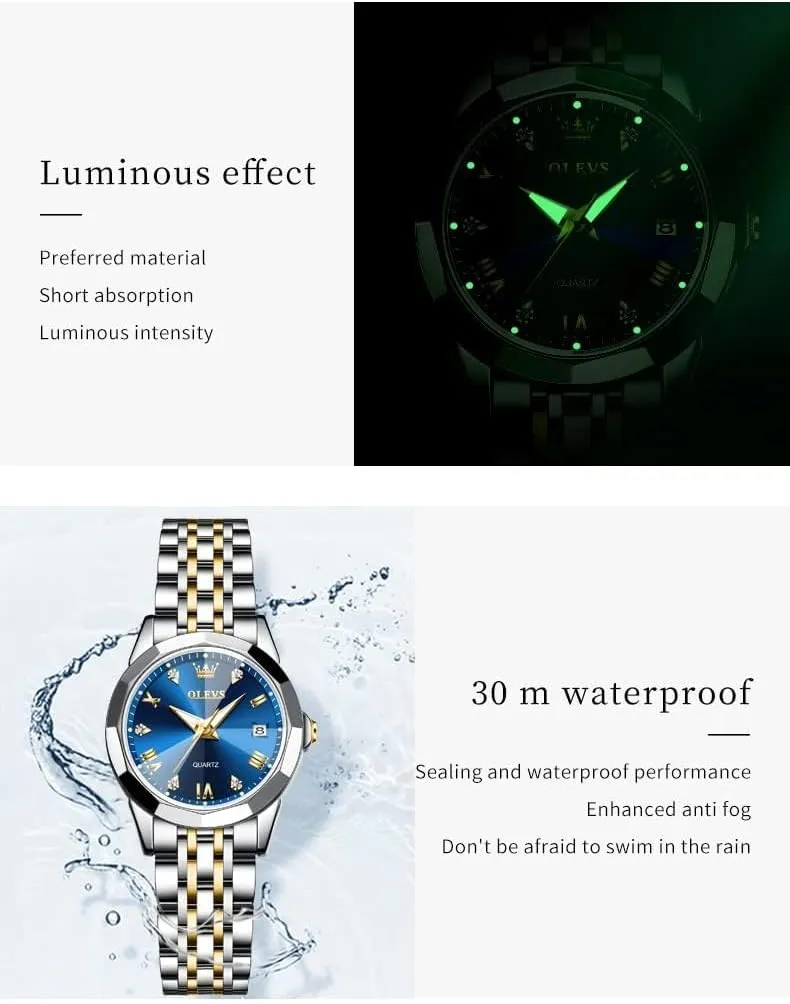 Watches for peninsula commerce folklore Womens Silver Ladies Stainless Steel Waterproof Small Wrist Watches Diamond White Date Dial OLEVS 