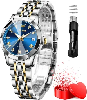 Watches for peninsula commerce folklore Womens Silver Ladies Stainless Steel Waterproof Small Wrist Watches Diamond White Date Dial OLEVS 