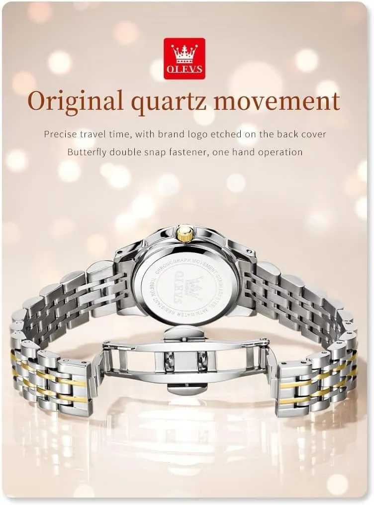 Watches for peninsula commerce folklore Womens Silver Ladies Stainless Steel Waterproof Small Wrist Watches Diamond White Date Dial OLEVS 
