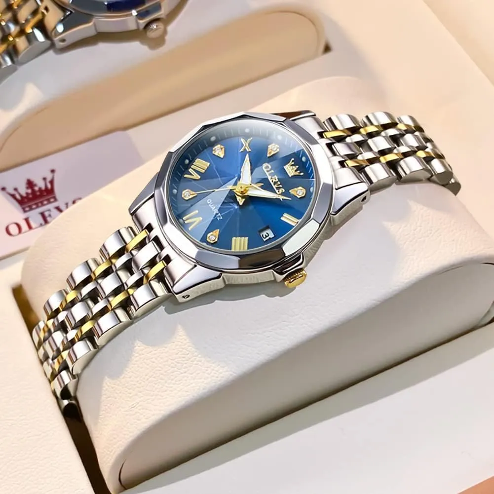 Watches for peninsula commerce folklore Womens Silver Ladies Stainless Steel Waterproof Small Wrist Watches Diamond White Date Dial OLEVS 