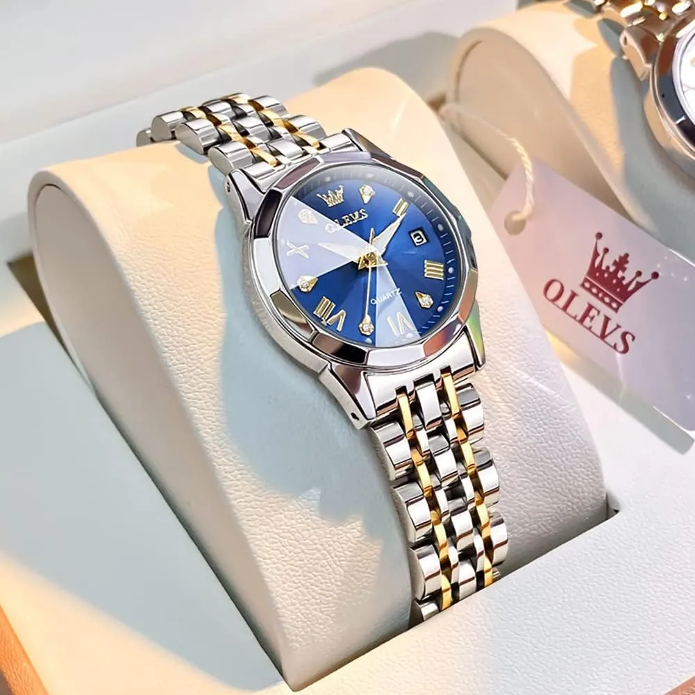 Watches for peninsula commerce folklore Womens Silver Ladies Stainless Steel Waterproof Small Wrist Watches Diamond White Date Dial OLEVS 