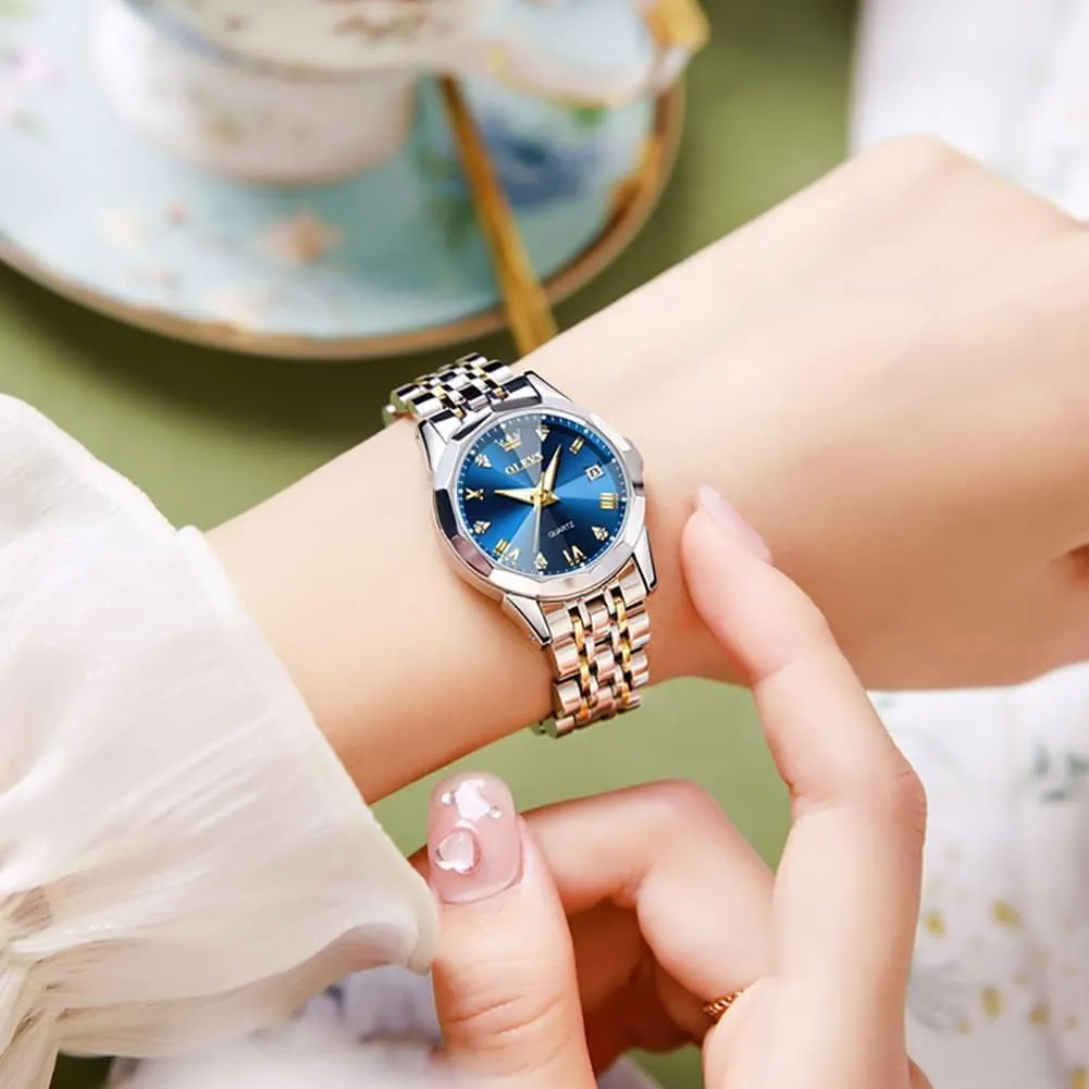 Watches for peninsula commerce folklore Womens Silver Ladies Stainless Steel Waterproof Small Wrist Watches Diamond White Date Dial OLEVS 